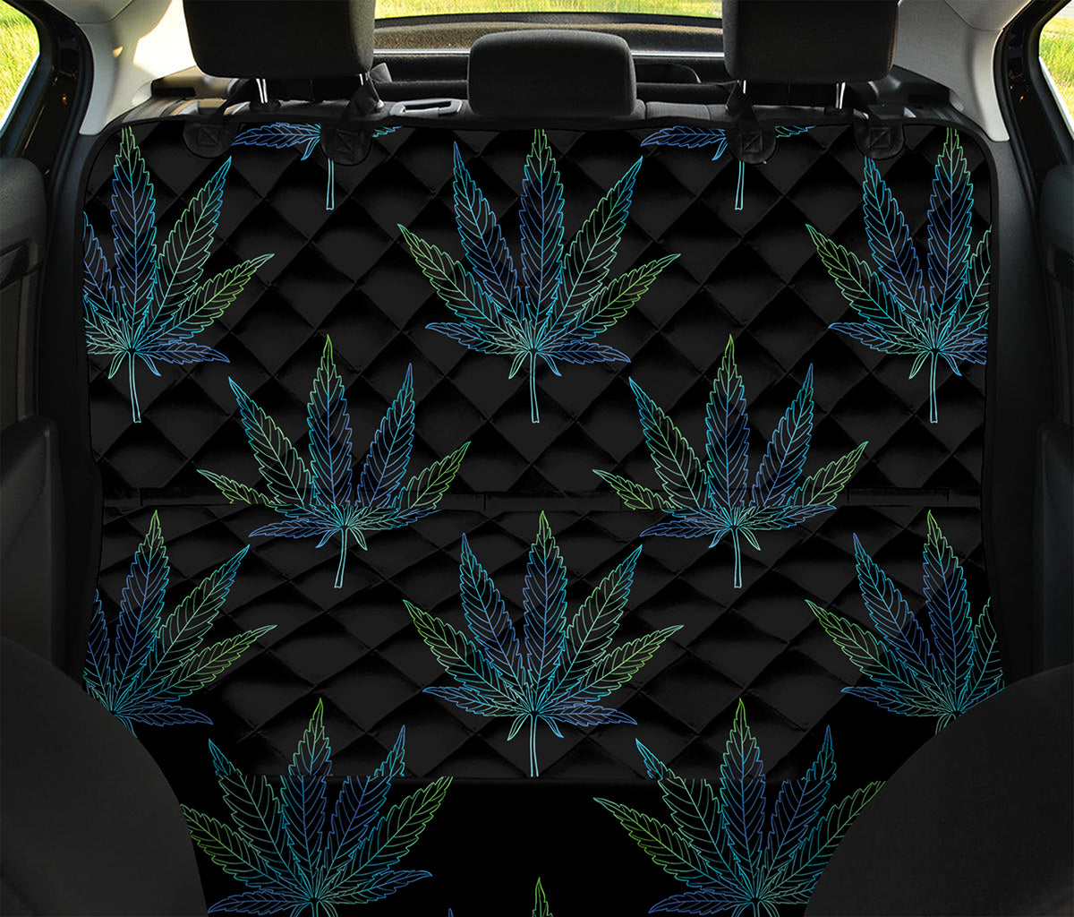 Blue And Green Weed Leaf Pattern Print Pet Car Back Seat Cover