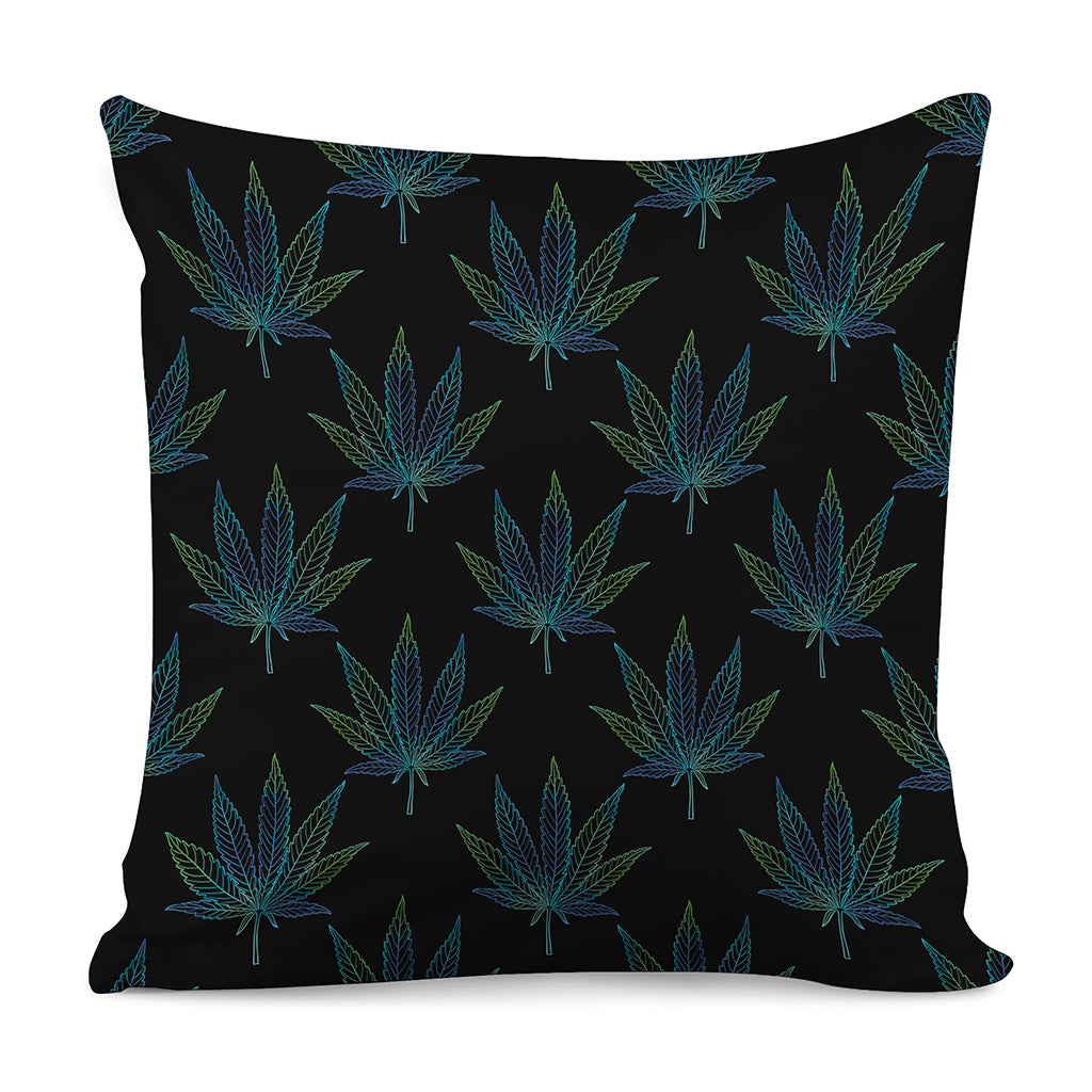 Blue And Green Weed Leaf Pattern Print Pillow Cover