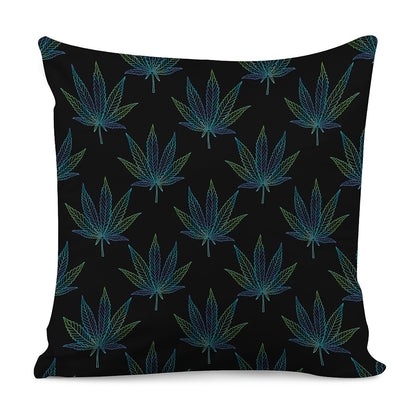 Blue And Green Weed Leaf Pattern Print Pillow Cover