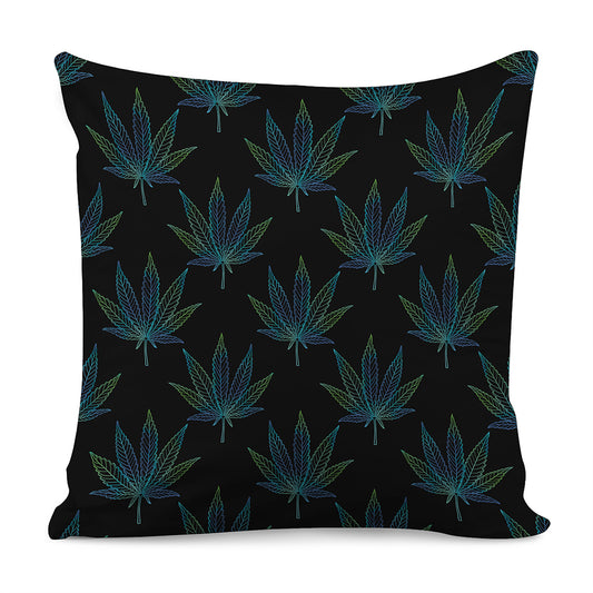 Blue And Green Weed Leaf Pattern Print Pillow Cover