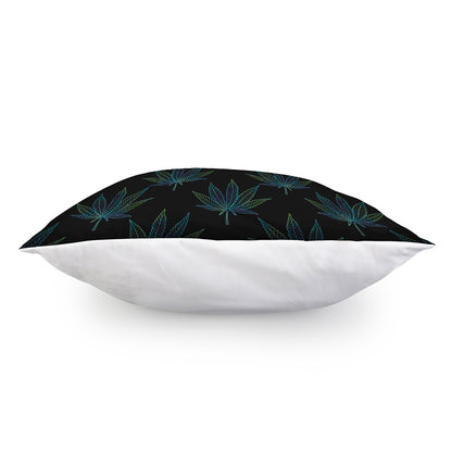 Blue And Green Weed Leaf Pattern Print Pillow Cover