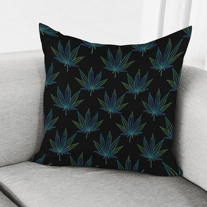 Blue And Green Weed Leaf Pattern Print Pillow Cover