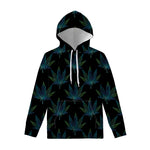 Blue And Green Weed Leaf Pattern Print Pullover Hoodie