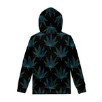 Blue And Green Weed Leaf Pattern Print Pullover Hoodie