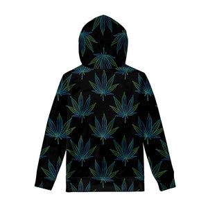 Blue And Green Weed Leaf Pattern Print Pullover Hoodie