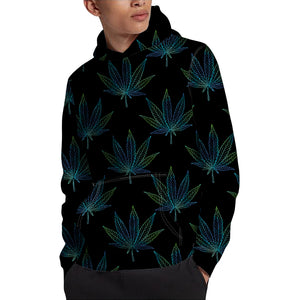 Blue And Green Weed Leaf Pattern Print Pullover Hoodie