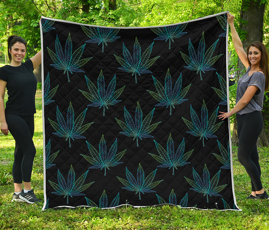 Blue And Green Weed Leaf Pattern Print Quilt
