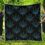 Blue And Green Weed Leaf Pattern Print Quilt