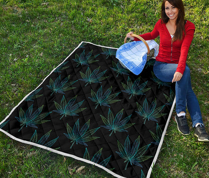 Blue And Green Weed Leaf Pattern Print Quilt