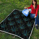 Blue And Green Weed Leaf Pattern Print Quilt