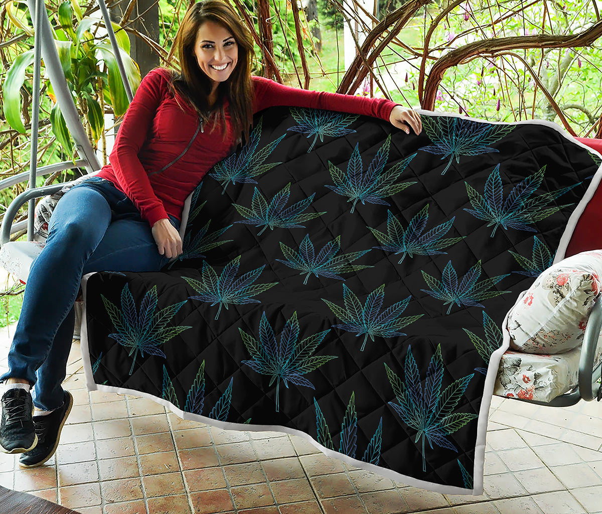 Blue And Green Weed Leaf Pattern Print Quilt