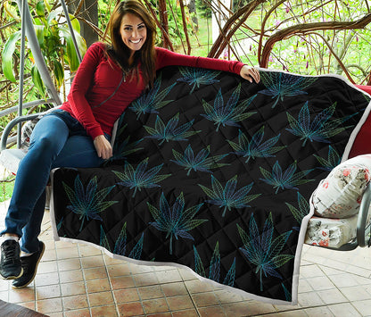 Blue And Green Weed Leaf Pattern Print Quilt