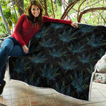 Blue And Green Weed Leaf Pattern Print Quilt