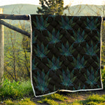 Blue And Green Weed Leaf Pattern Print Quilt