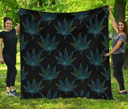 Blue And Green Weed Leaf Pattern Print Quilt