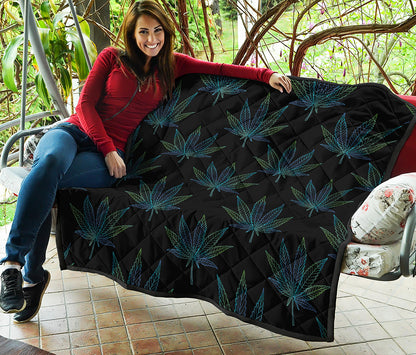 Blue And Green Weed Leaf Pattern Print Quilt