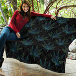 Blue And Green Weed Leaf Pattern Print Quilt