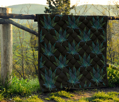 Blue And Green Weed Leaf Pattern Print Quilt