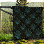 Blue And Green Weed Leaf Pattern Print Quilt