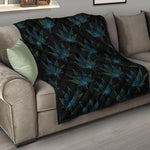 Blue And Green Weed Leaf Pattern Print Quilt