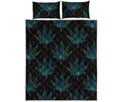 Blue And Green Weed Leaf Pattern Print Quilt Bed Set