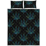 Blue And Green Weed Leaf Pattern Print Quilt Bed Set