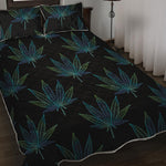 Blue And Green Weed Leaf Pattern Print Quilt Bed Set