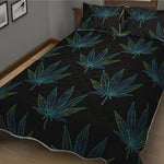 Blue And Green Weed Leaf Pattern Print Quilt Bed Set
