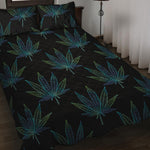 Blue And Green Weed Leaf Pattern Print Quilt Bed Set