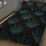 Blue And Green Weed Leaf Pattern Print Quilt Bed Set