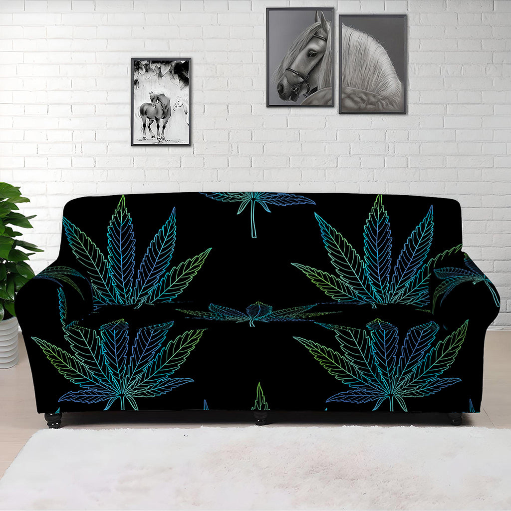 Blue And Green Weed Leaf Pattern Print Sofa Cover