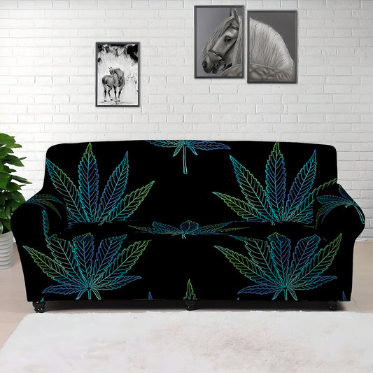 Blue And Green Weed Leaf Pattern Print Sofa Cover