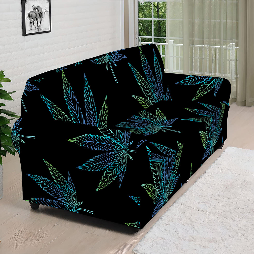 Blue And Green Weed Leaf Pattern Print Sofa Cover
