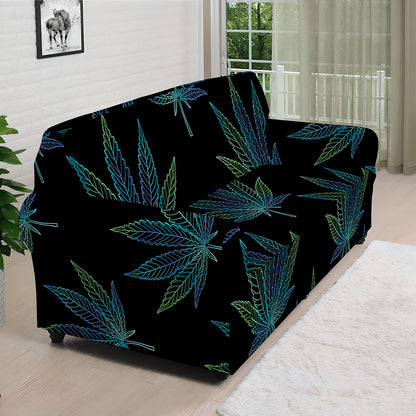 Blue And Green Weed Leaf Pattern Print Sofa Cover