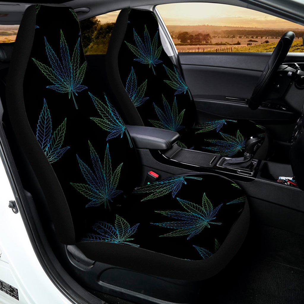 Blue And Green Weed Leaf Pattern Print Universal Fit Car Seat Covers