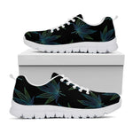 Blue And Green Weed Leaf Pattern Print White Sneakers