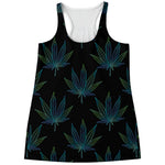 Blue And Green Weed Leaf Pattern Print Women's Racerback Tank Top