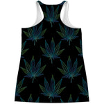 Blue And Green Weed Leaf Pattern Print Women's Racerback Tank Top