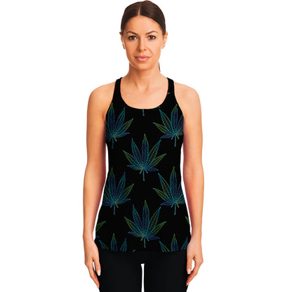 Blue And Green Weed Leaf Pattern Print Women's Racerback Tank Top