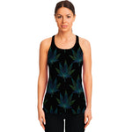 Blue And Green Weed Leaf Pattern Print Women's Racerback Tank Top