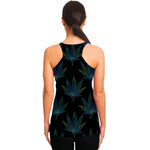 Blue And Green Weed Leaf Pattern Print Women's Racerback Tank Top