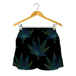 Blue And Green Weed Leaf Pattern Print Women's Shorts