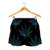 Blue And Green Weed Leaf Pattern Print Women's Shorts