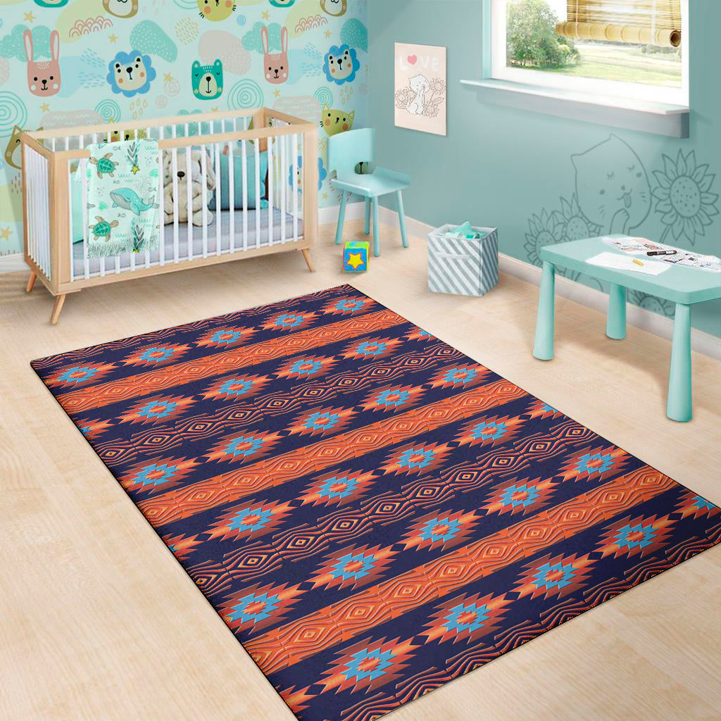 Blue And Orange Southwestern Print Area Rug