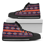 Blue And Orange Southwestern Print Black High Top Shoes