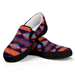 Blue And Orange Southwestern Print Black Slip On Shoes