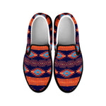 Blue And Orange Southwestern Print Black Slip On Shoes