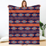 Blue And Orange Southwestern Print Blanket