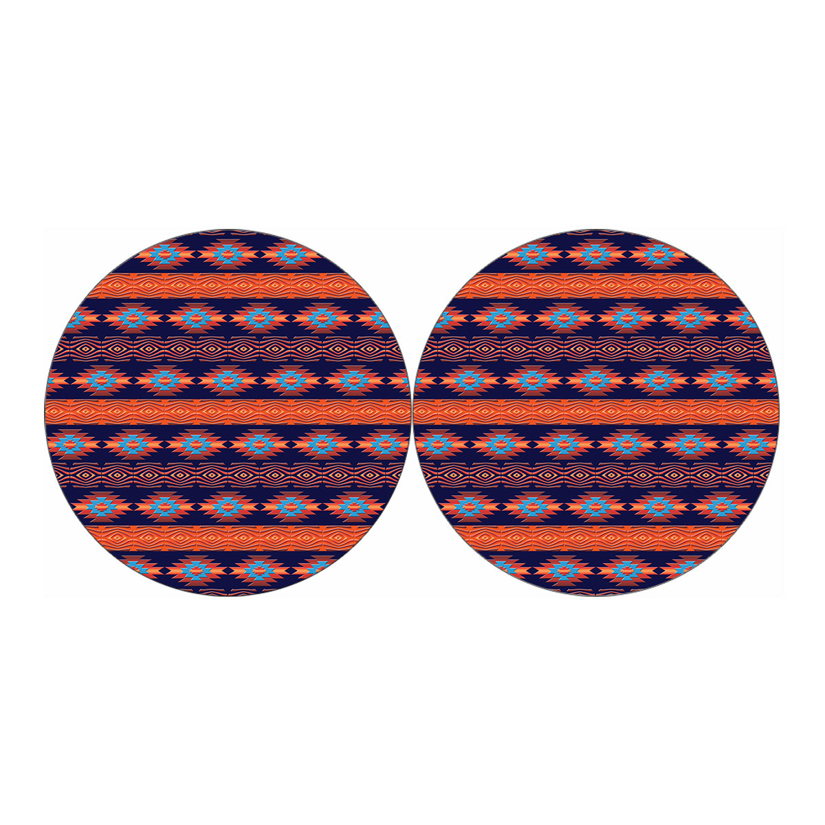 Blue And Orange Southwestern Print Car Coasters
