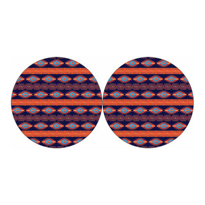 Blue And Orange Southwestern Print Car Coasters